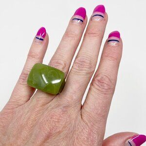 Olive Green Chunky Acrylic Ring Statement Size 6